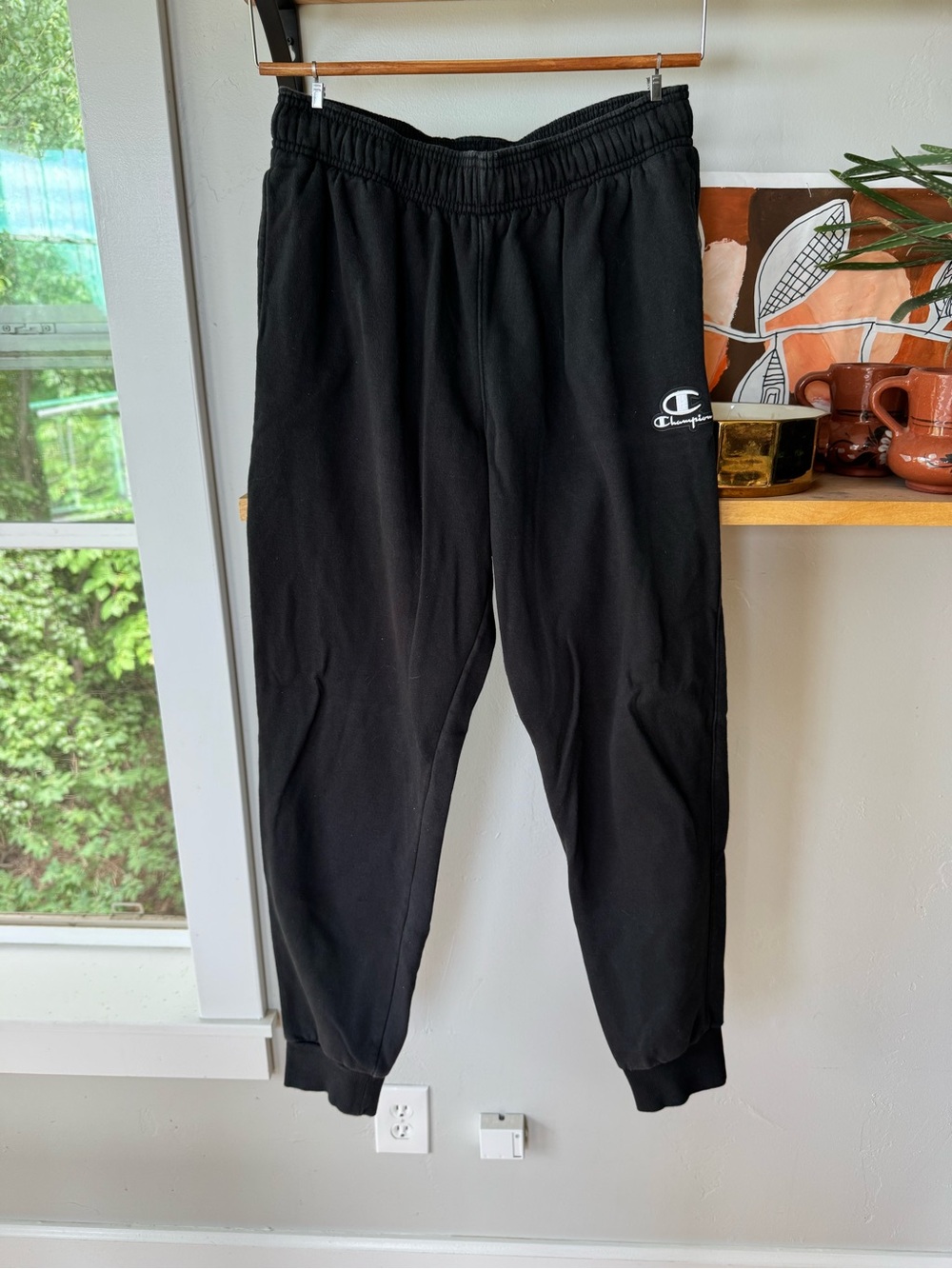 Champion Black Logo Sweatpants Joggers Size Medium